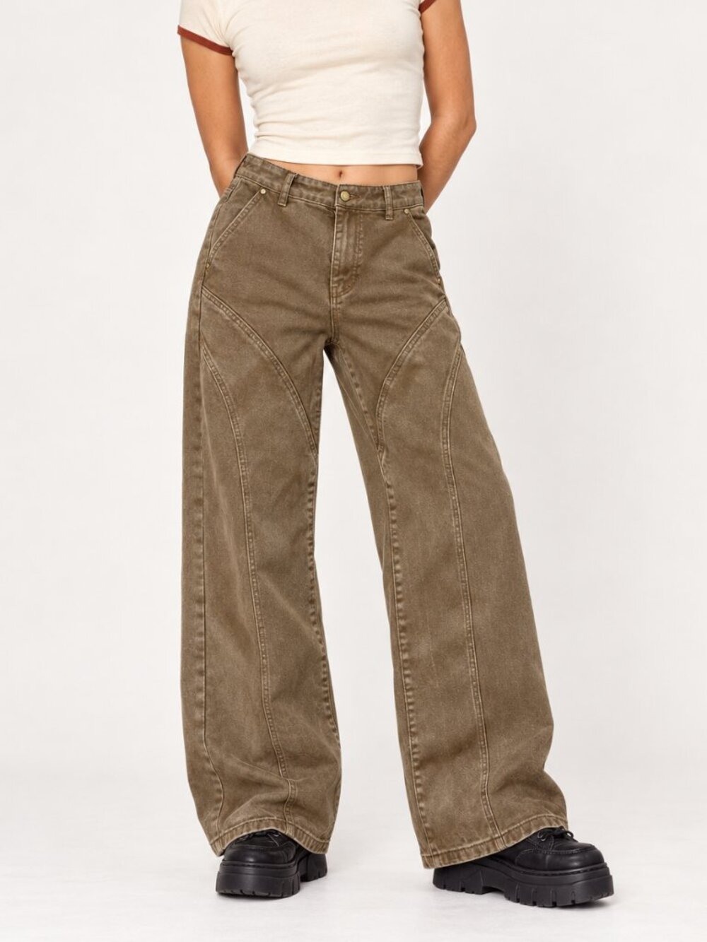 Cider Curved-Seam Wide-Leg Pants | Washed Brown | Small